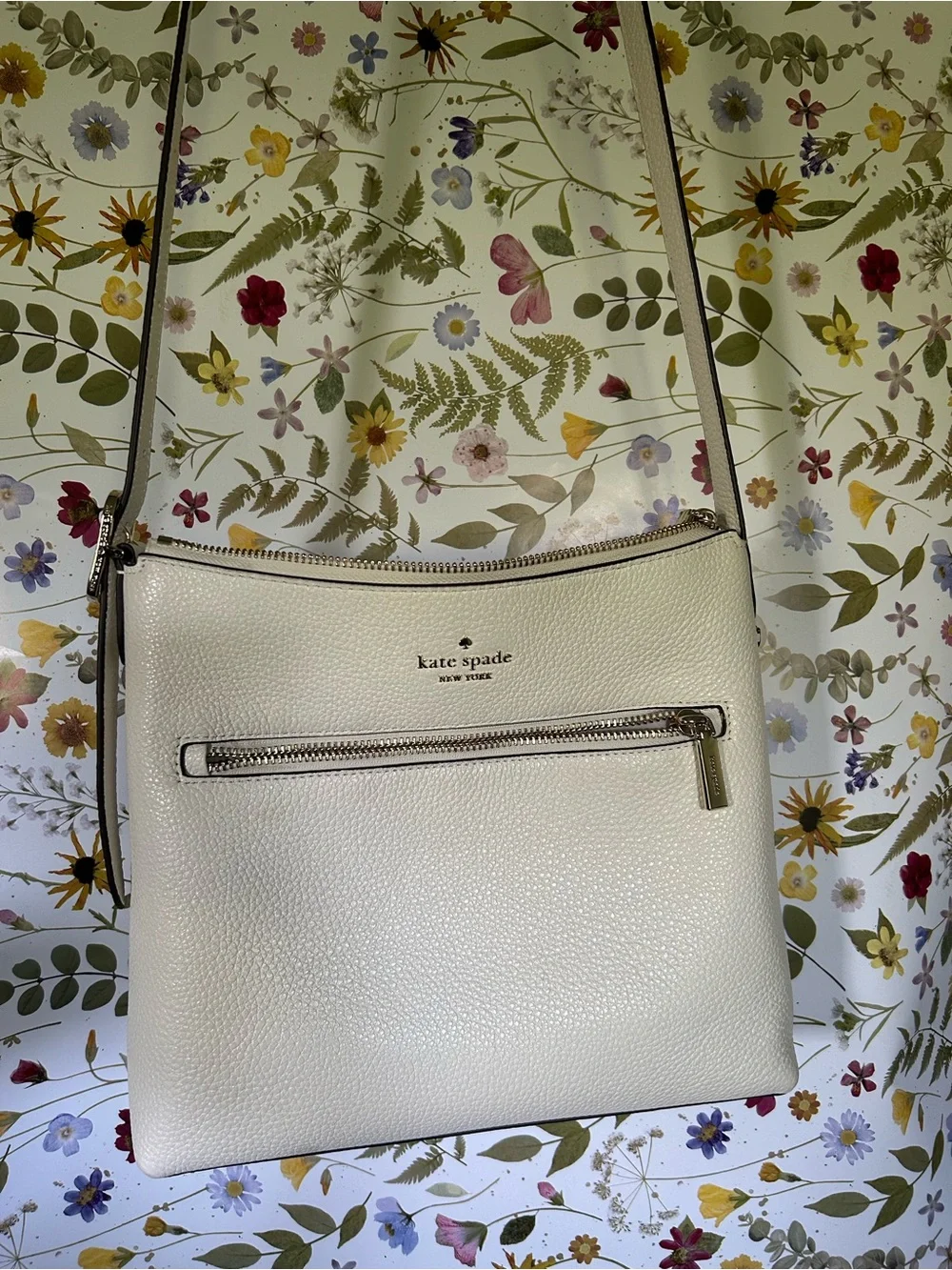 kate spade Cream Pebbled Leather Crossbody with Front Zip